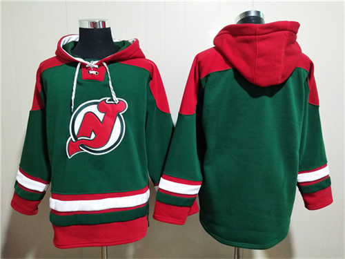 New Jersey Devils Blank Green Ageless Must-Have Lace-Up Pullover Hoodie